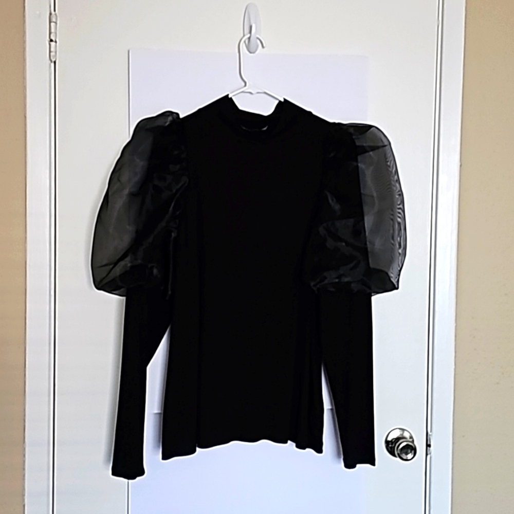 Eloquii Organza Puff Sleeve Mock Neck Top Size 18/20